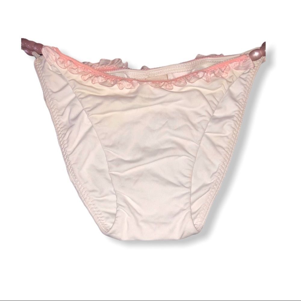Beach Bunny White Ruched Bottom w/Pink Beads